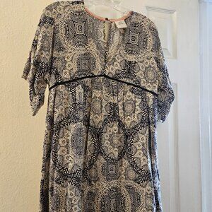 Knox rose navy blue Spring Fairy Abstract embroider Beach boho chic midi dress M